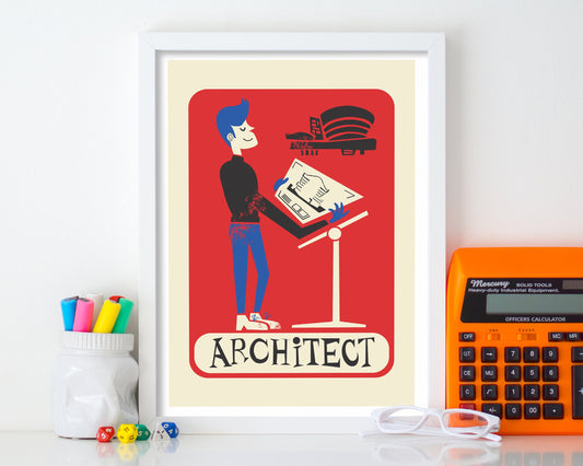 Gift For Architect Poster, Retro Mid Century Modern Print, Choose Your Colors