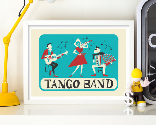 Tango Band Poster, Change Text, Argentina Mid 50s Print, Romance Retro Music Illustration