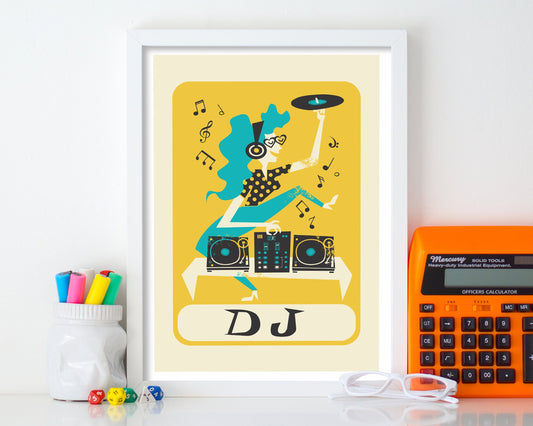 Dj Gift Poster, Gift for Musician, Art Drawing  Print, Gift Idea Sister From Brother