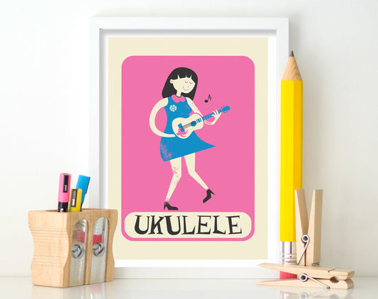 Ukulele Vintage Poster Print, Pick Your Color, Student Poster Music Education