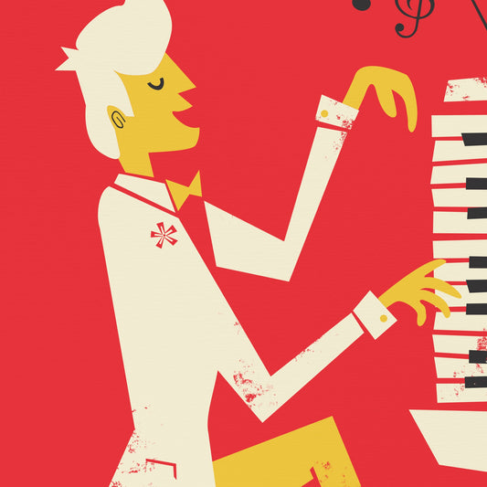 Retro Style Pianist Poster, Pick Your Color, Piano Player Music Artwork