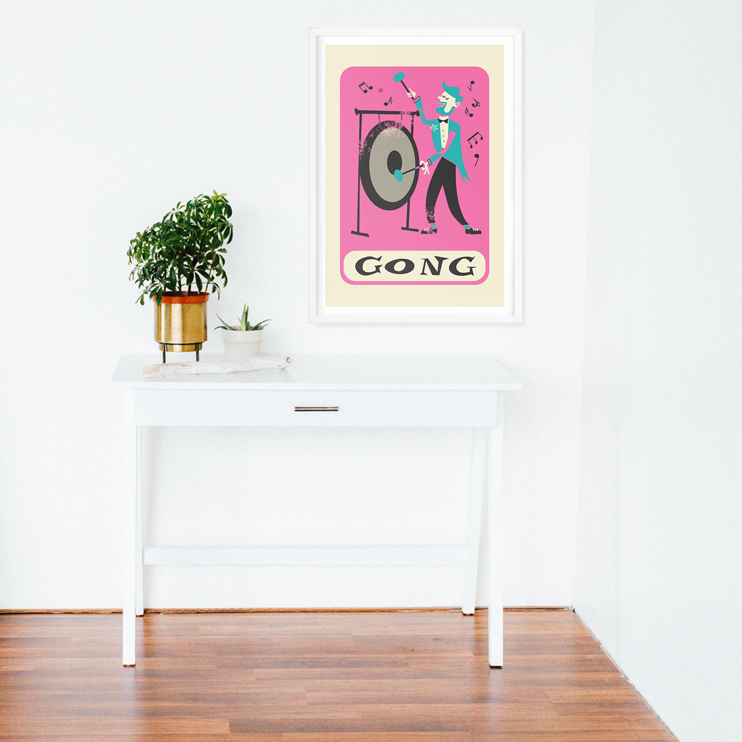 Gong Player Print, Musician Wall Art, Pop Art Poster, Mid Century Music Decor