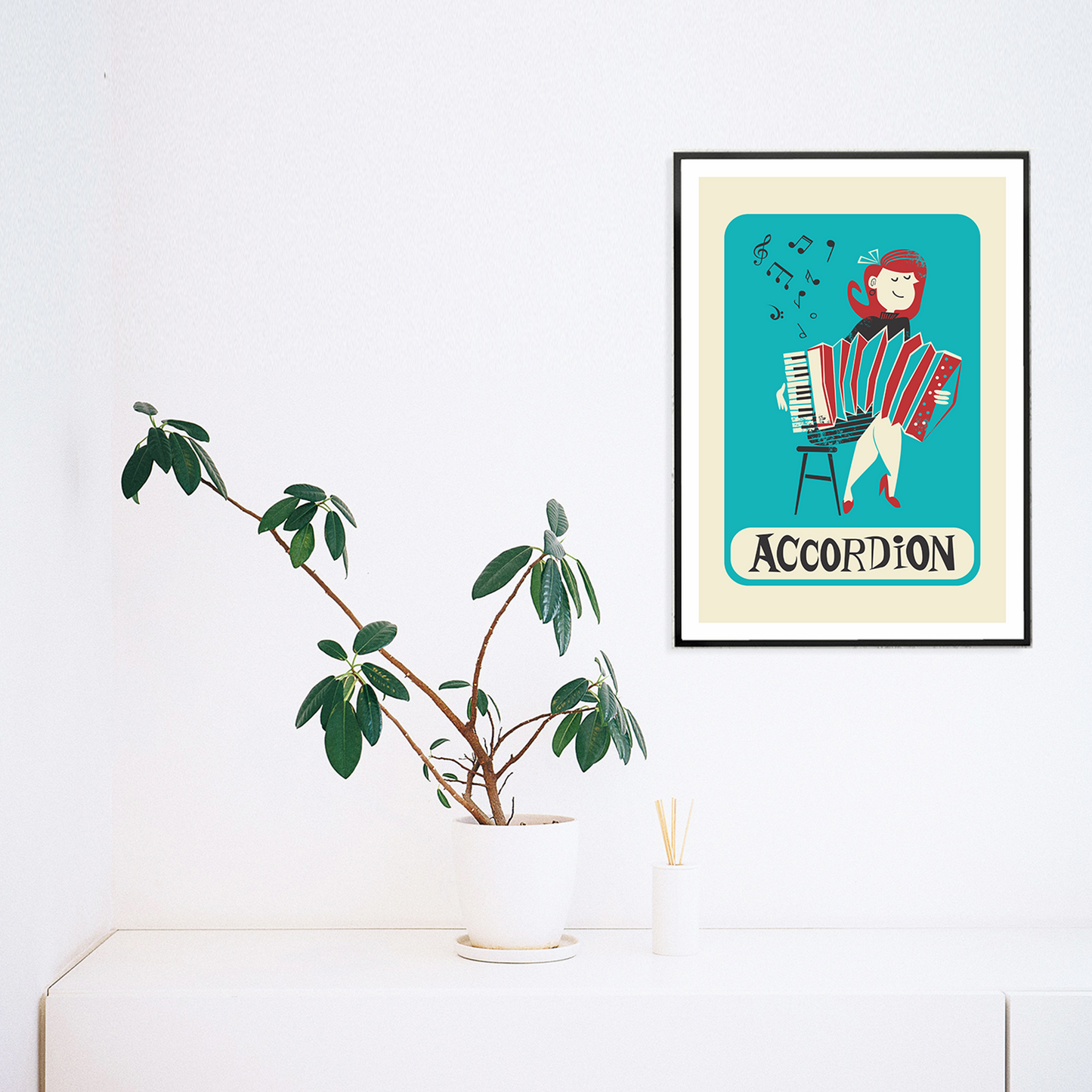 Girl Playing the Accordion Poster, Gift for Musician