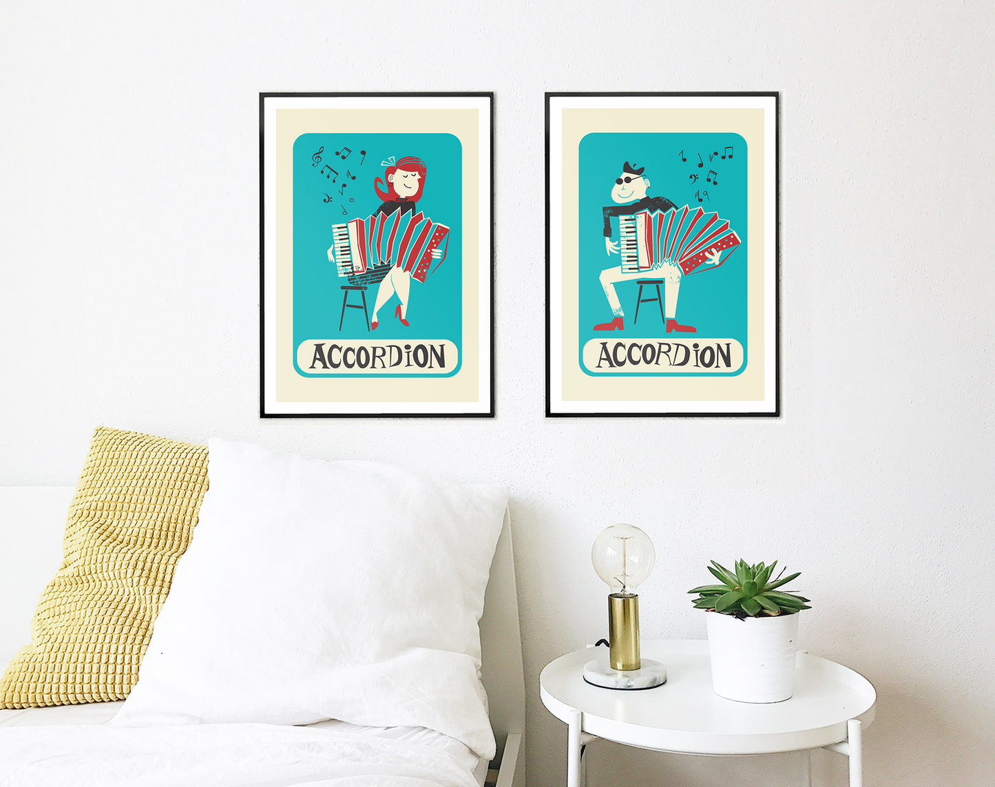 Set of Accordion Players, Music Wall Decor, Gift for Brother/Sister