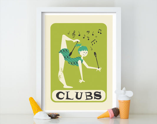 Rhythmic Gymnastics Clubs Poster, Friend Athletic Trainer, Wall Decor Sports Poster