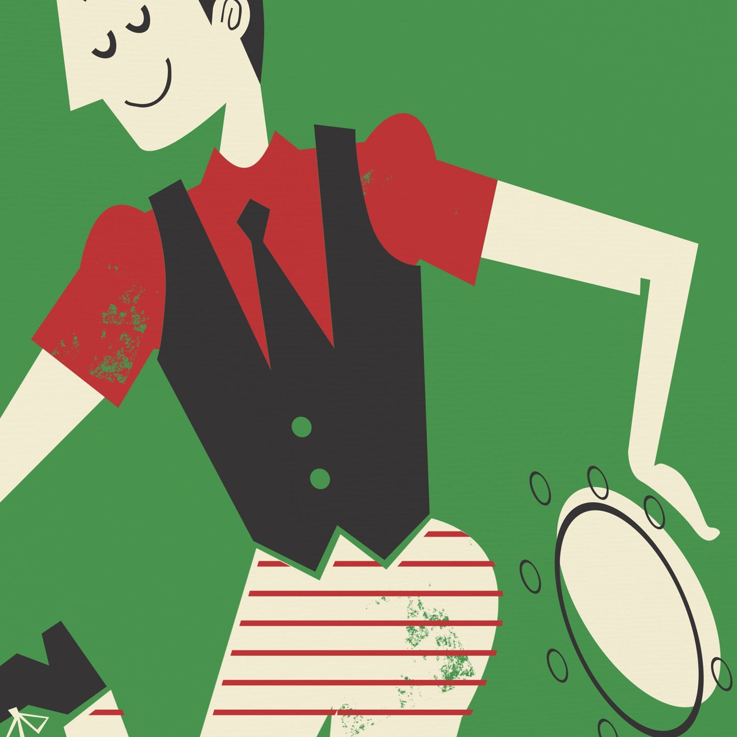 Tambourine Artwork Boy Jumping, Mid Century Print Poster Instrument