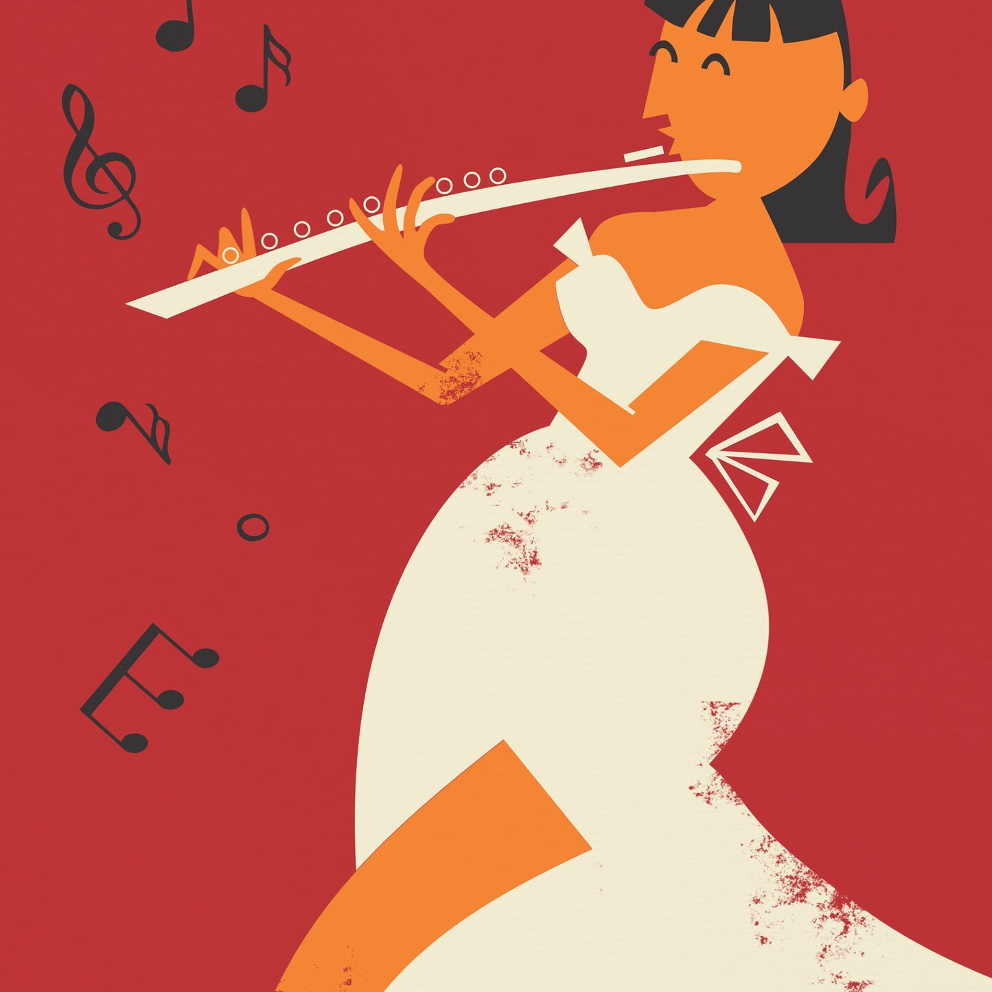 Flutist Colorful Art Poster, Illustration Flute Player, Print Gift for Music Lover