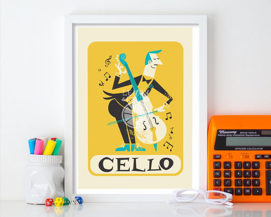 Male Cellist Player, Cello Gift Poster, Instrument Jazz Art, Nerdy Birthday Gift