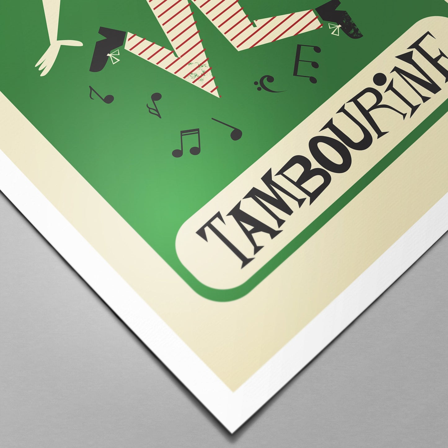 Tambourine Artwork Boy Jumping, Mid Century Print Poster Instrument