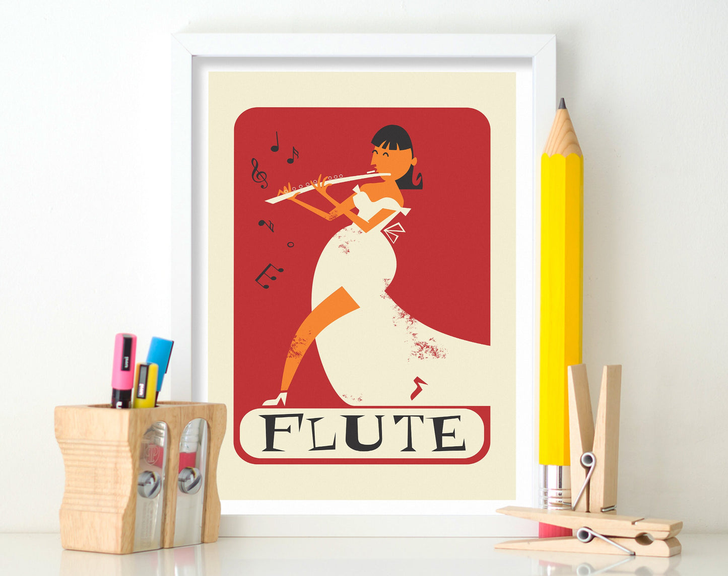 Flutist Colorful Art Poster, Illustration Flute Player, Print Gift for Music Lover