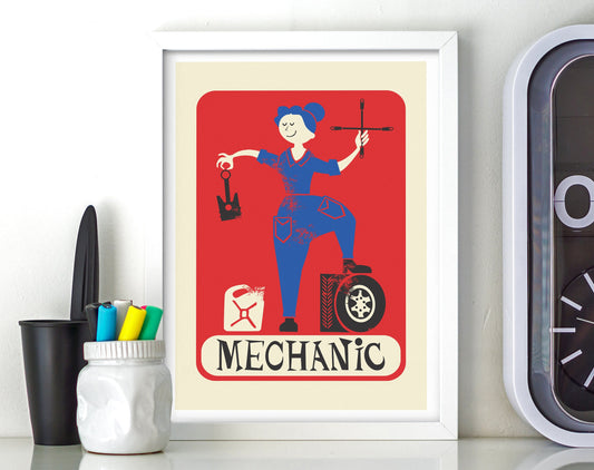 Mechanic Custom Funny Artwork Poster, Retro Oldschool Birthday Present Gifts