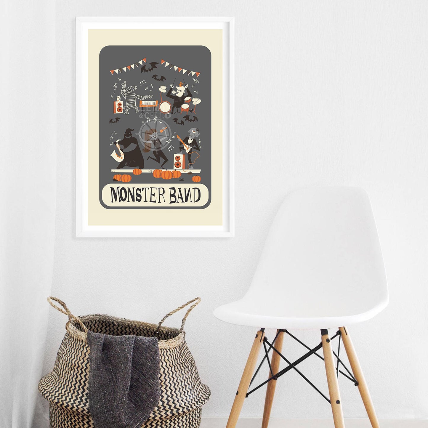 Monster Band Poster, Halloween Art, Retro Spooky Wall Decor, Music Band Jack O Lantern, Salem, Dark