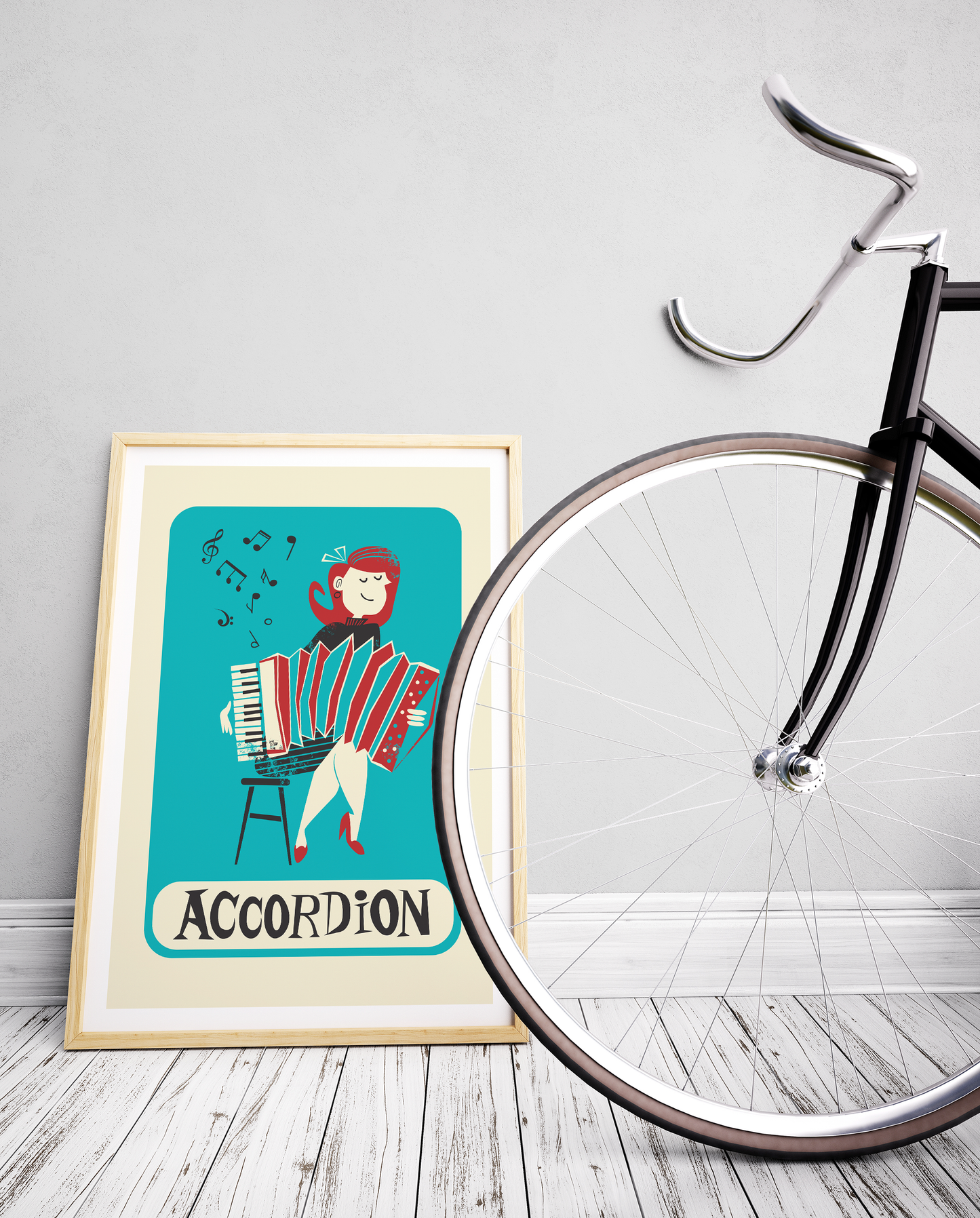 Girl Playing the Accordion Poster, Gift for Musician