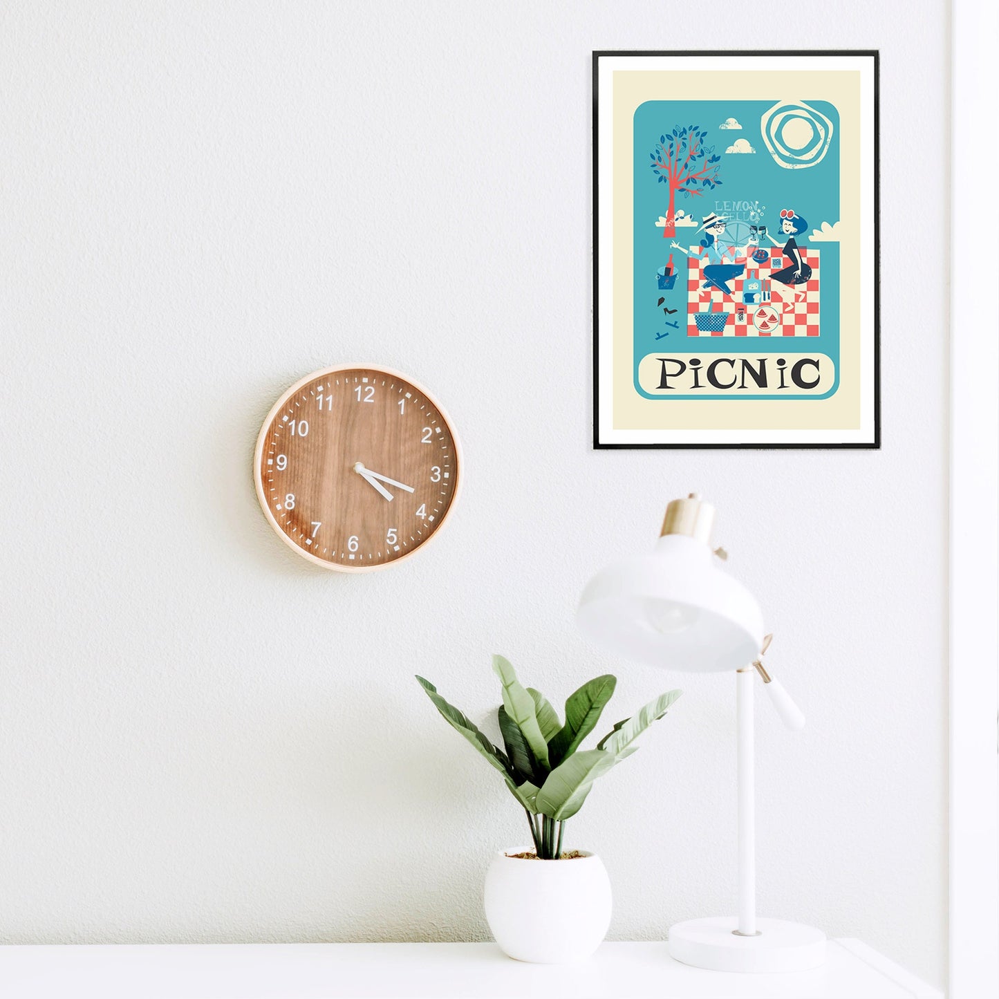 Picnic Holiday Poster, Wine Olives Watermelon Bread Cheese Strawberry and Tomato Art, Summer Gift For Mom
