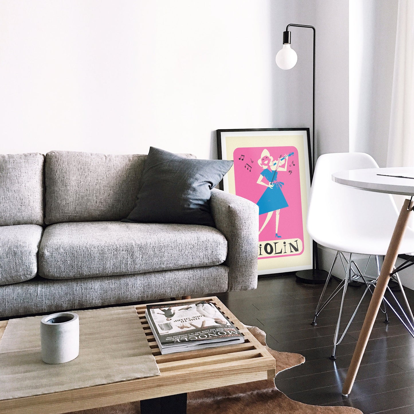 Violin Print, Living Room Wall Art, Gift for Teacher, Color of Your Choice, Mid 50s