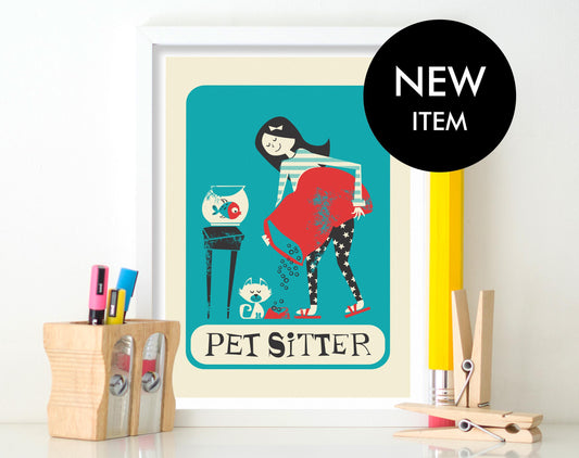 Funny Gift For Pet Sitter,  Appreciation Poster Print, Name of Your Choice, Dog Cat Fish Lover
