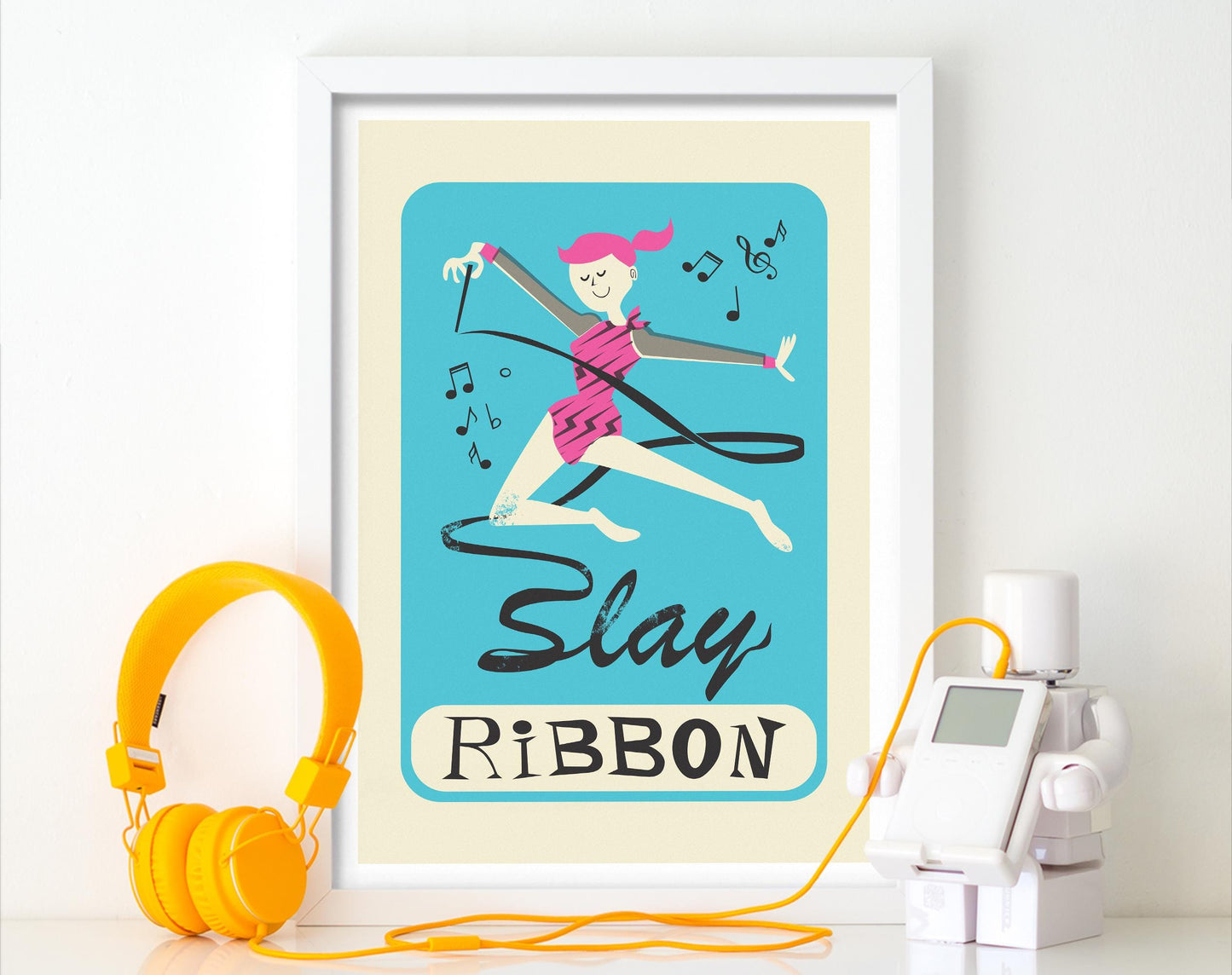 Personalized Gymnast Drawing Poster, Rhythmic Gymnastics Ribbon Wall Art, Birthday Gift For Girls