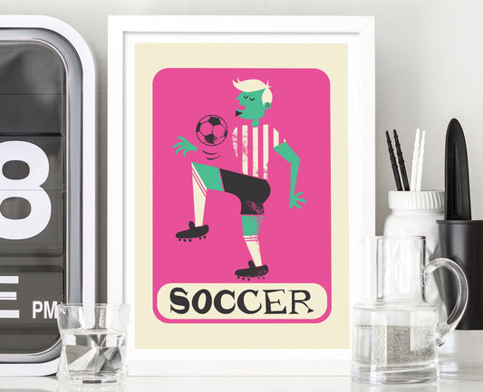 Sport Man Cave Wall Decor, Game Room Football Soccer Player Print, Fine Art Quality