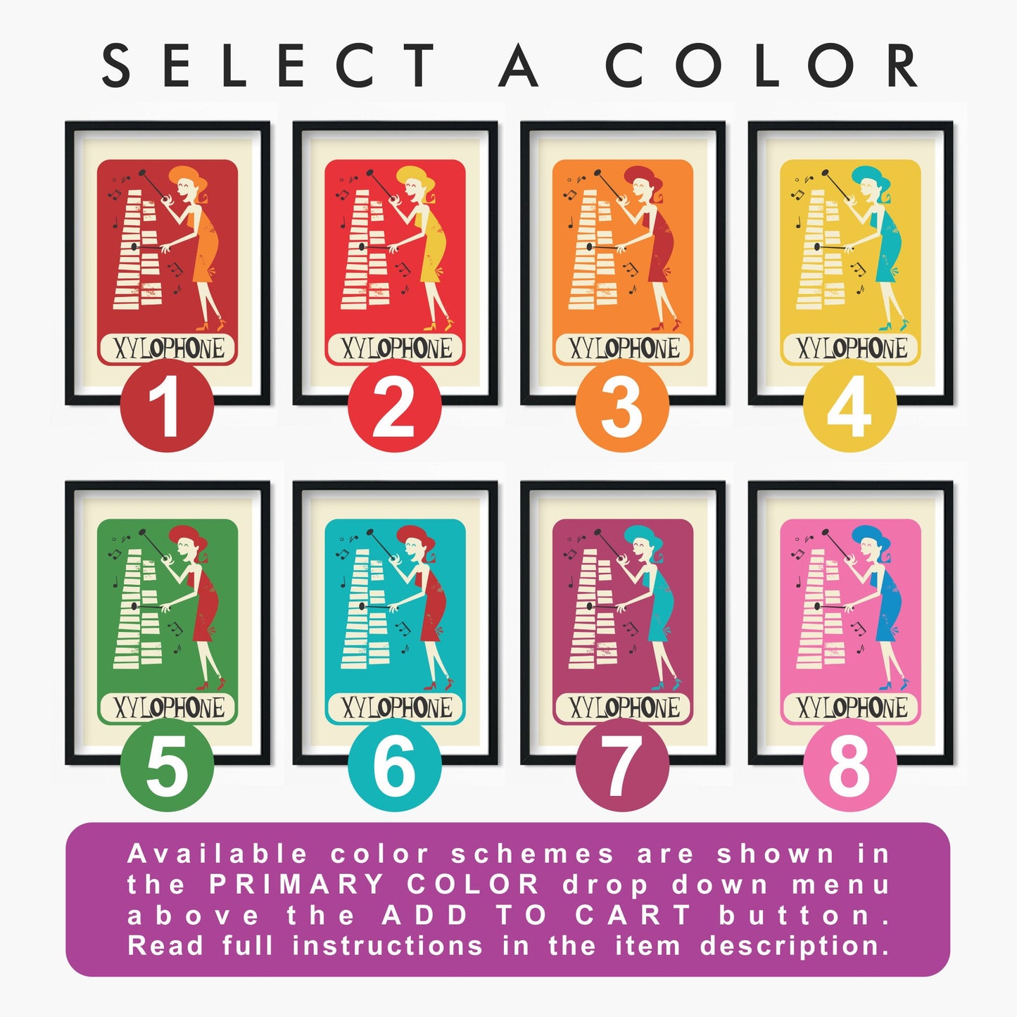 Xylophone Print, Jazz Poster Artwork, Pop Design, Choose Your Colors And Name