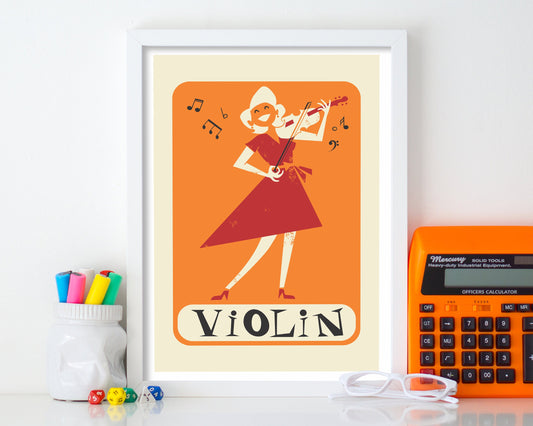 Classical Violinist Poster, Music Room Decoration, Mid 50s Gallery Wall, Opera Art