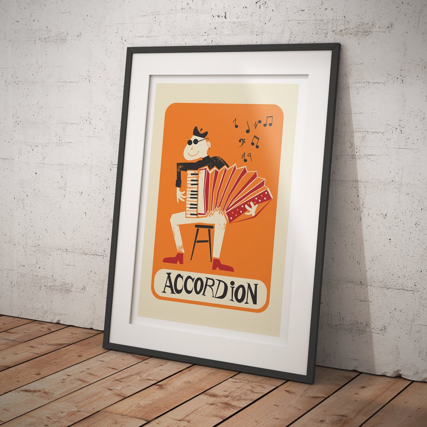 Set of 3 Posters, Violin Accordion Guitar Retro Prints, Gift for Grandfather, Tango Band