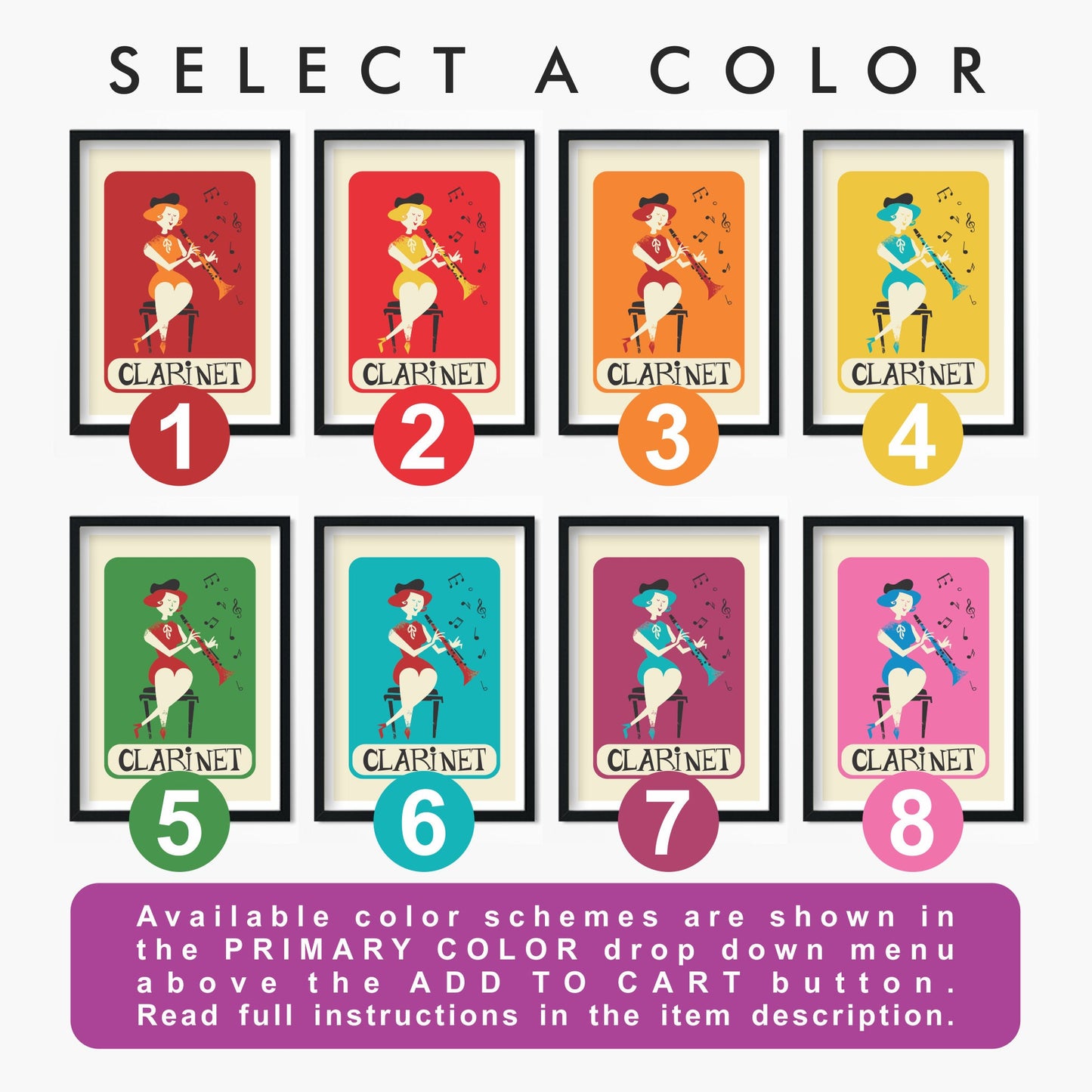 Female Clarinetist Poster Print, Clarinet Player Birthday Present, Name Of Your Choice
