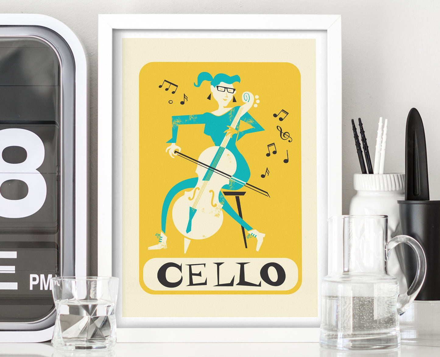 Cellist Vintage Poster Print, Girl Playing Music Instrument, Birthday BFF Cello Gift