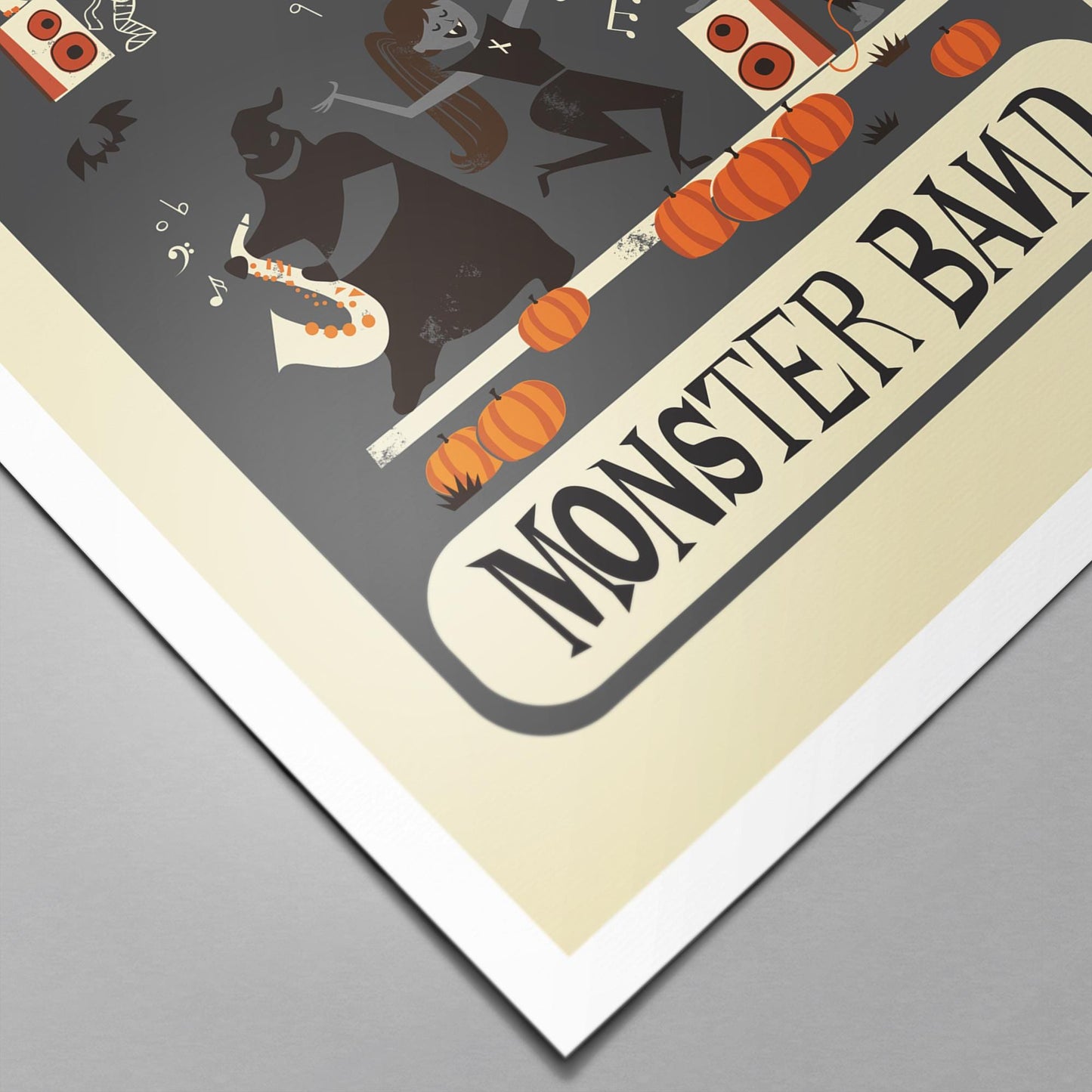 Monster Band Poster, Halloween Art, Retro Spooky Wall Decor, Music Band Jack O Lantern, Salem, Dark