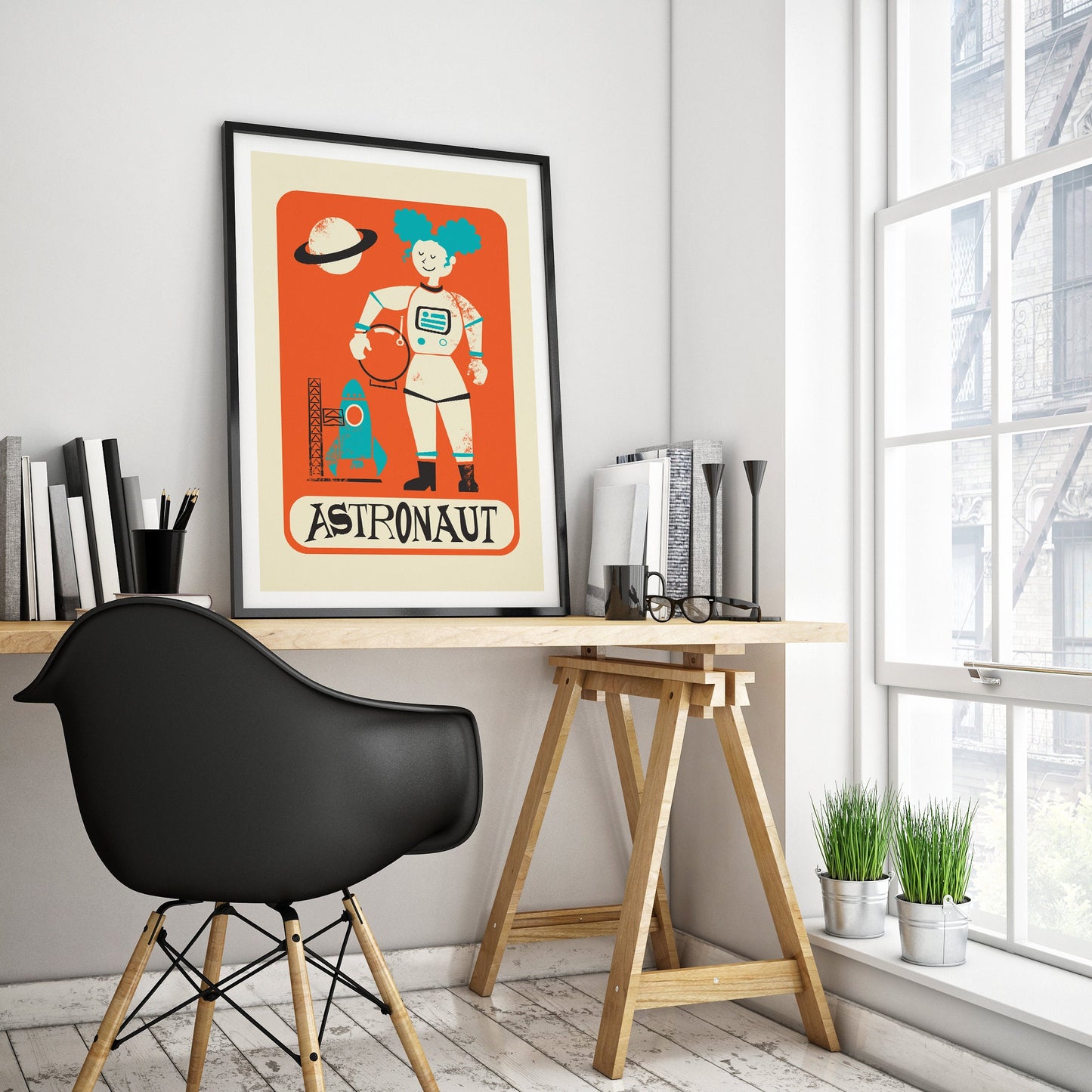 Astronaut Decor Poster, Fun Birthday Gift For Girls, Name of Your Choice, Mid 50s Print