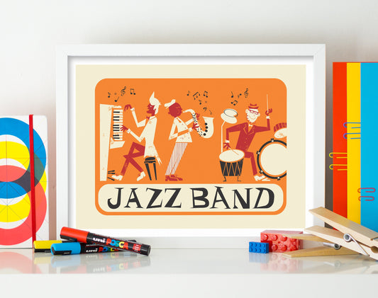 Jazz Band Players Mid Century Modern Print, Add Your Personalization