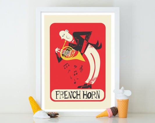 French Horn Poster, Add Your Favourite Name, Brass Instruments Art Music Print