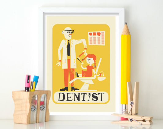 Dentist Artwork Poster, Orthodontist Graduation Gift Print, Yellow Home Decor Art