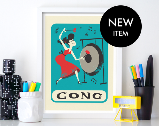 Gong Print, Pop Art Poster, Girl Playing Music Instrument