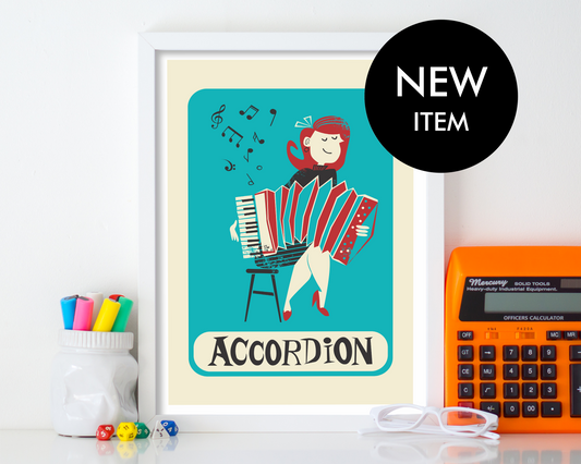 Girl Playing the Accordion Poster, Gift for Musician