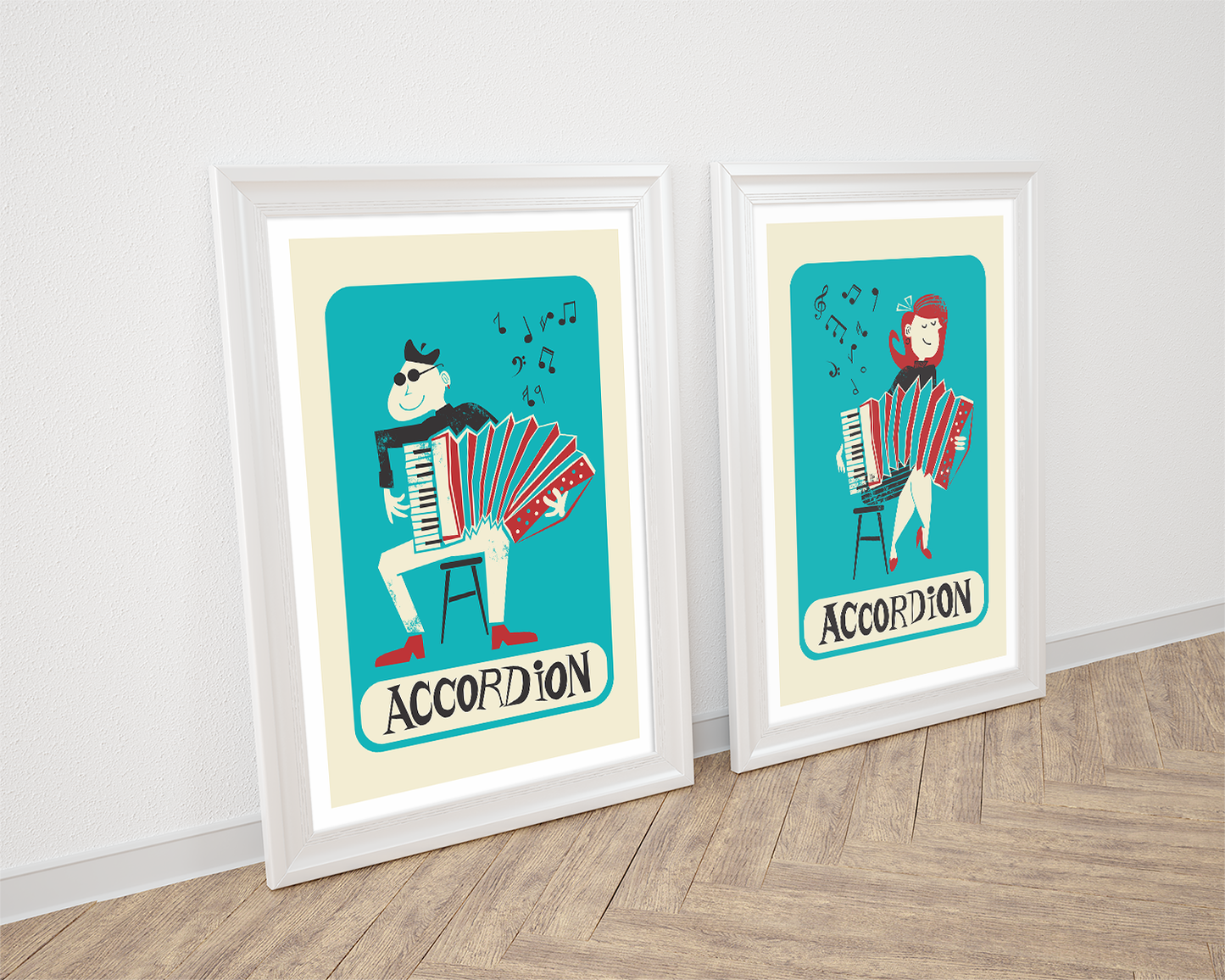 Set of Accordion Players, Music Wall Decor, Gift for Brother/Sister