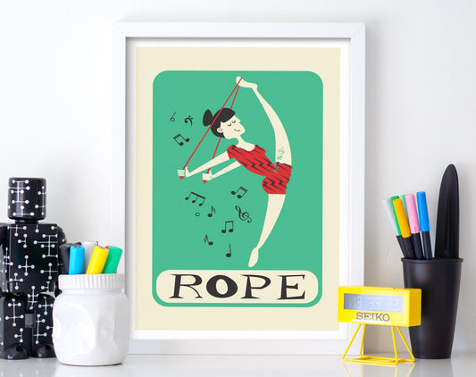 Artistic Rhythmic Rope Gymnastics Print, Girl Acrobat Dancer Poster, Balance Gymnast Sports