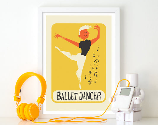 Male Ballet Dancer Artwork Poster, Dance Studio Decor, Dancing Room School Graduation Gift Print, Yellow Home Wall Decor, Fit Slim Boy Art