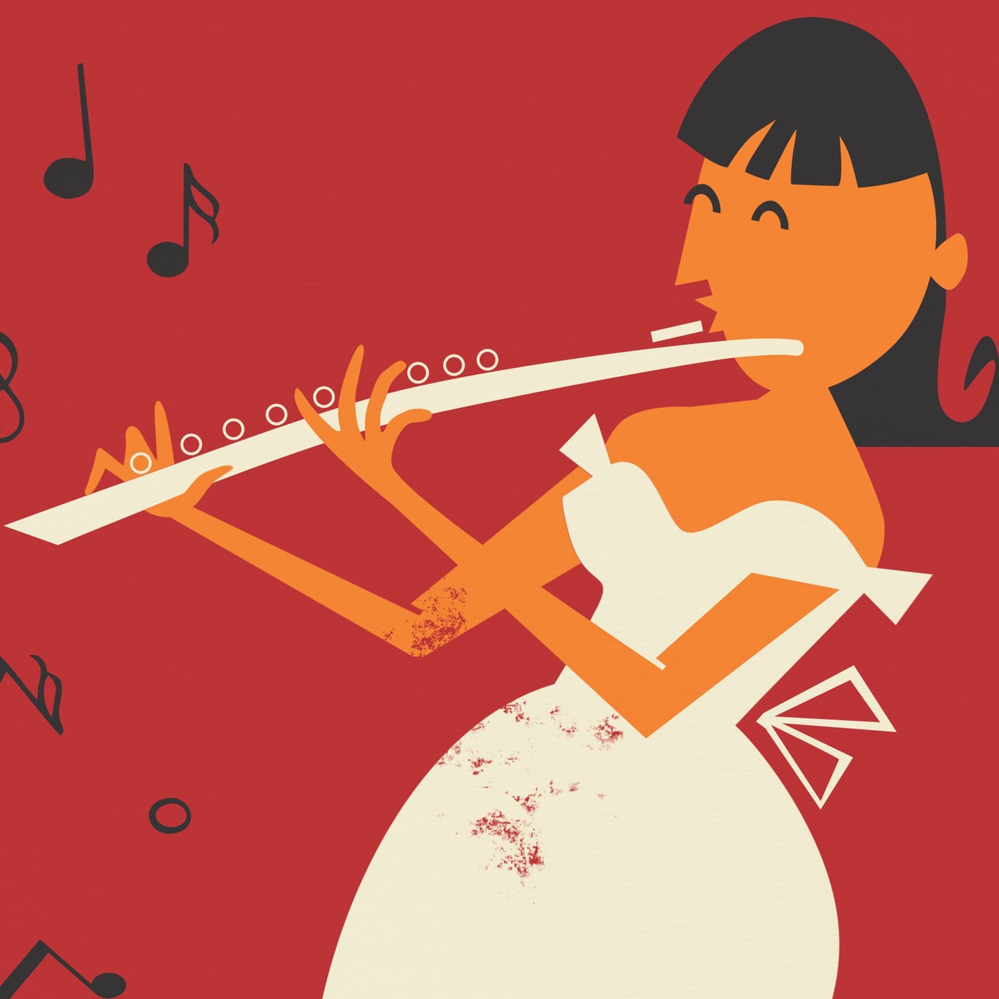 Flutist Colorful Art Poster, Illustration Flute Player, Print Gift for Music Lover