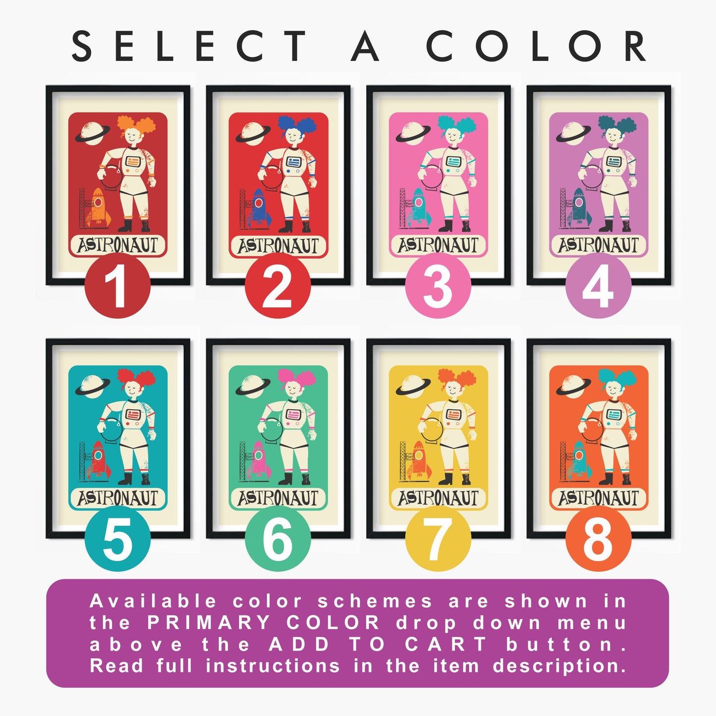 Astronaut Decor Poster, Fun Birthday Gift For Girls, Name of Your Choice, Mid 50s Print