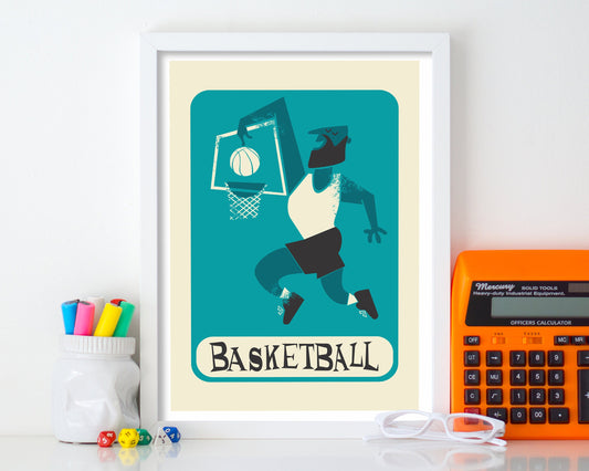 Personalized Basketball Poster, Male Boy Sports Gift Basketball, Man Cave, Teen Room Wall Art