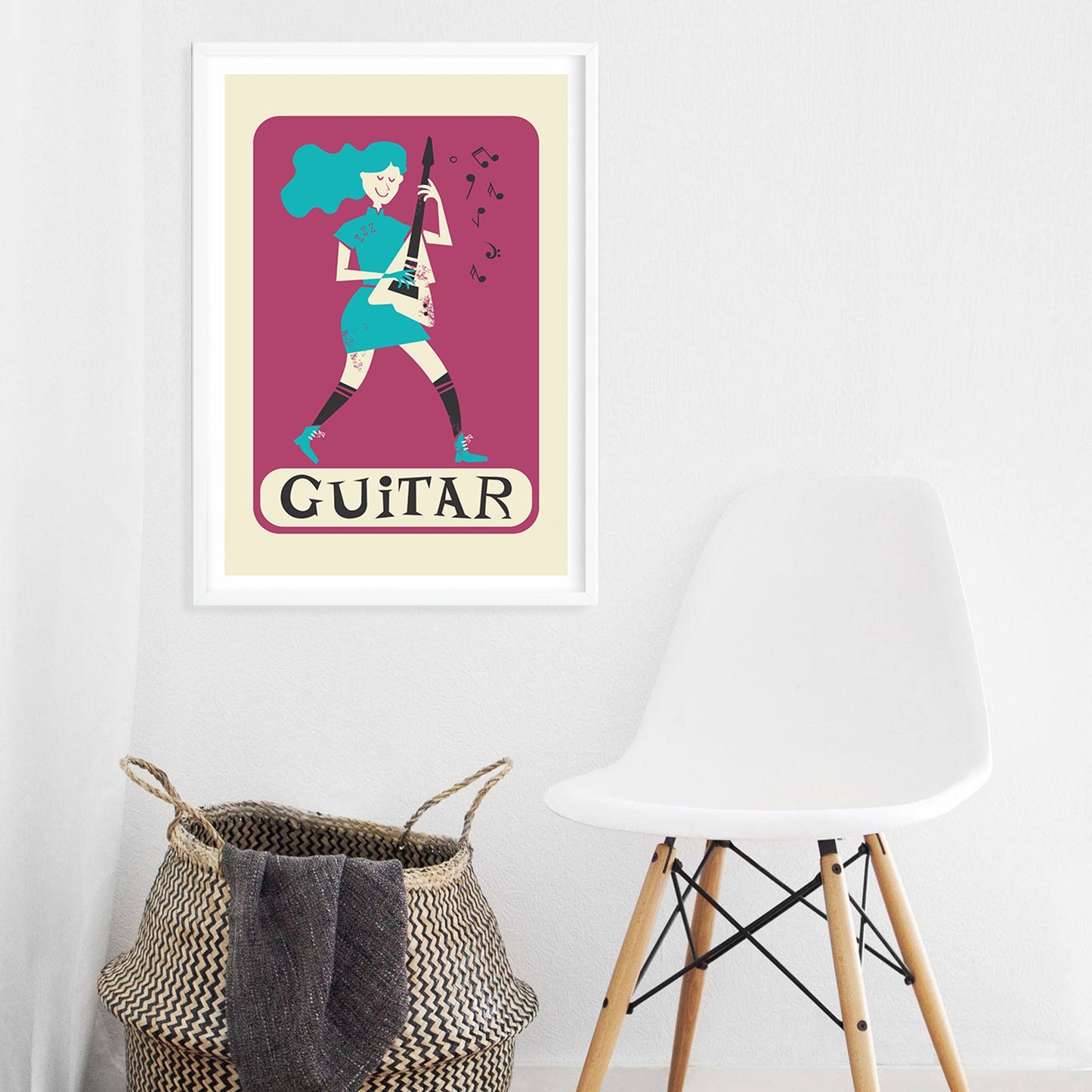 Girl Playing Electric Guitar Poster, Music Room Decor