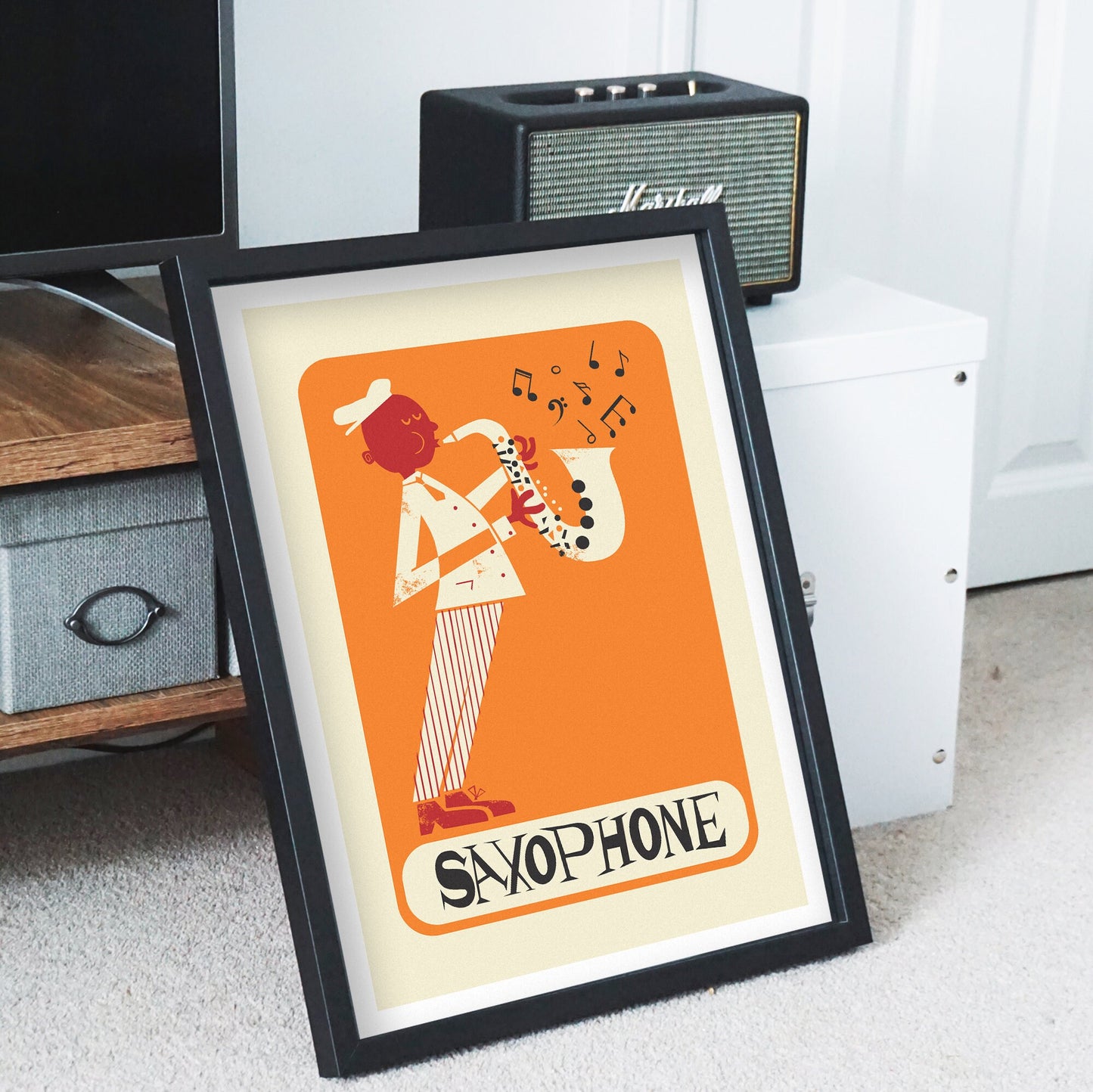 Saxophone Print, Jazz Player Vintage Poster, Music Gift Birthday Boyfriend Rock