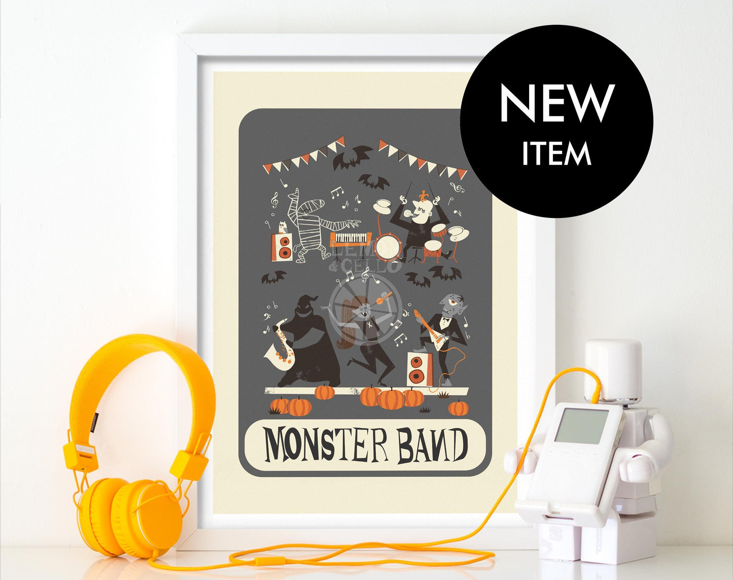 Monster Band Poster, Halloween Art, Retro Spooky Wall Decor, Music Band Jack O Lantern, Salem, Dark