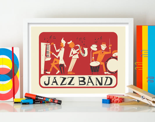 Jazz Instruments Poster, Saxophone Piano Drummer, Pick Your Color, Housewarming Gift
