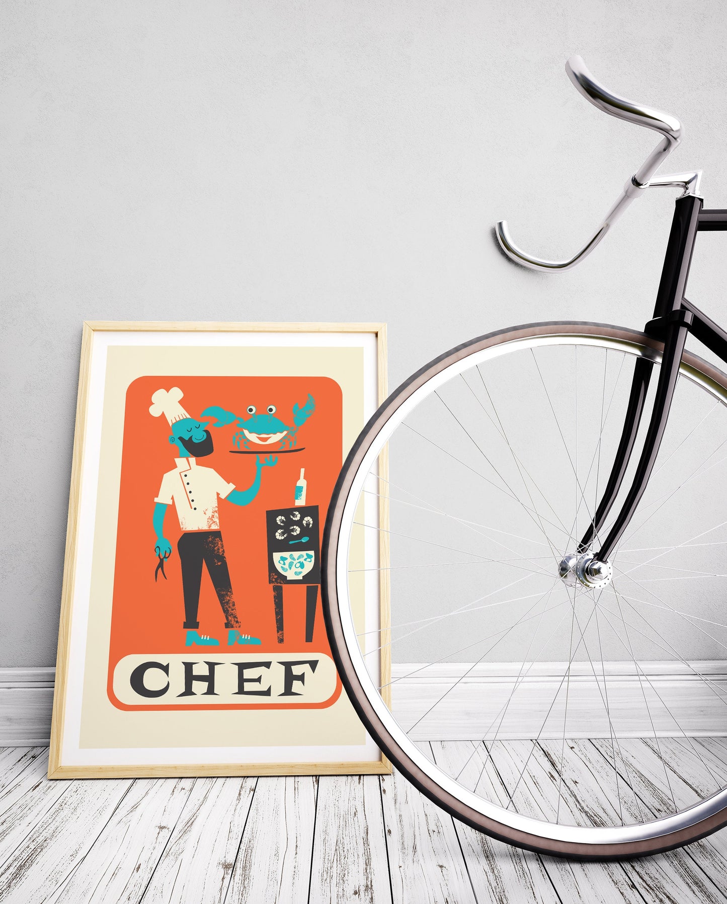 Cooking Print, Cool Chef Poster, Fun Kitchen Art Chef And Crab, Modern Aesthetic Kitchen Decor