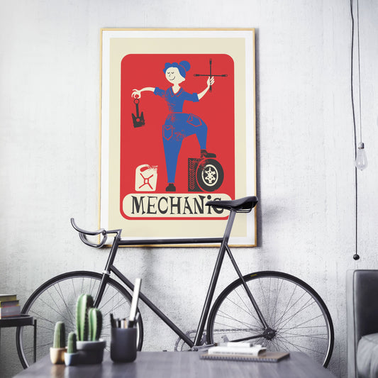 Mechanic Custom Funny Artwork Poster, Retro Oldschool Birthday Present Gifts