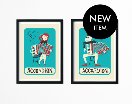 Set of Accordion Players, Music Wall Decor, Gift for Brother/Sister
