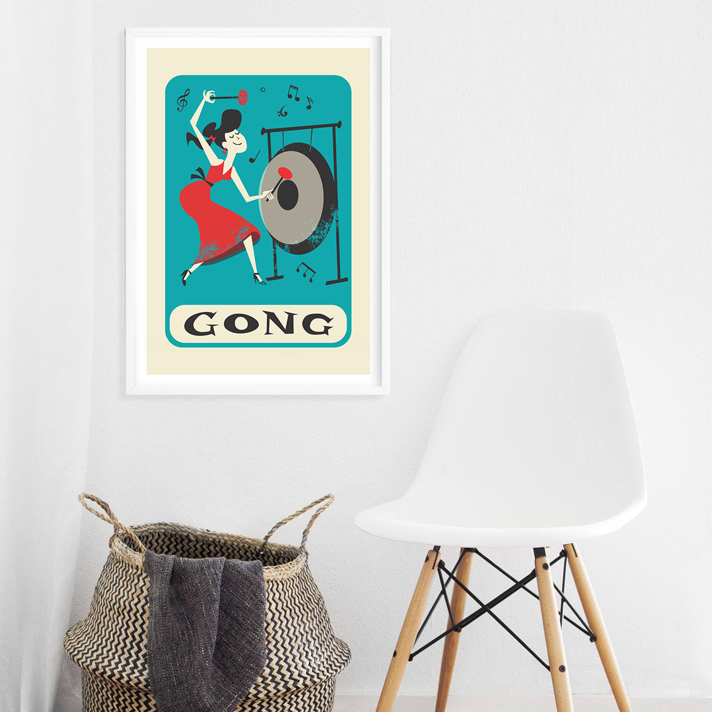 Gong Print, Pop Art Poster, Girl Playing Music Instrument
